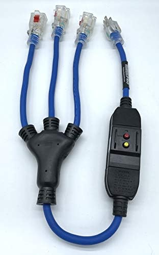 Webber Pro-Series Safety Extension Cable NEMA 5-15P Plug to in-Line GFCI with Illuminated “Triton” Locking Triple Receptacles 2.5'. Webber