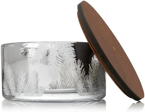 Thymes Frasier Fir Candles - Statement Collection - Silver with Pine Needle Design - Scented Candles for Home Decor - Notes of Siberian Fir Needles, Cedarwood & Sandalwood - Large 4 Wick (40 oz)