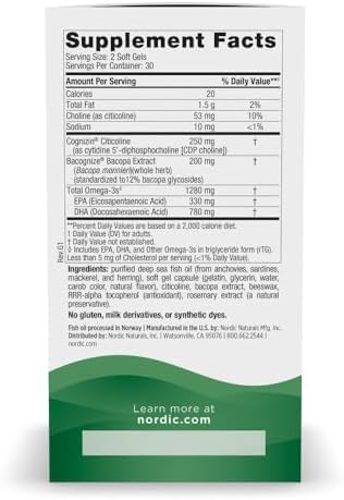 Nordic Naturals Omega Focus, 1280mg Omega-3 + Citicoline