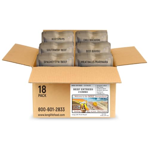 Long Life Food Depot MRE Beef Entrees Combo, 18-Pack | Main Courses Only (Not Full Meals), Long Shelf Life, 2024+ Production Dates, Meals Ready to Eat - Combo A