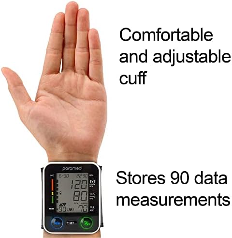 PARAMED Automatic Wrist Blood Pressure Monitor: Blood-Pressure Kit of Bp Cuff + 2AAA and Carrying case - Irregular Heartbeat Detector & 90 Readings
