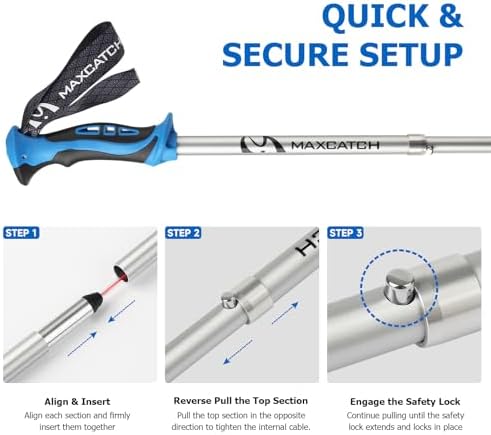 Maxcatch Foldable Wading Staff, T7075 Aluminum Wading Stick with Reinforced PVC-Coated Steel Cable & Secure Lock System