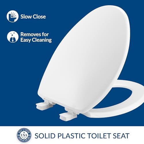 Bemis 1500EC 390 Lift-Off Wood Elongated Toilet Seat, Cotton White (Pack of 1) | Durable enameled wood resists chipping & scratching, fits all standard elongated toilets, Made in USA, 1500EC 390