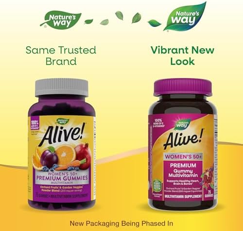 Nature's Way Alive! Premium Women's 50+ Gummy Multivitamin, 75 ct | 16 Nutrients; Grape and Cherry Flavored Gummies with Plant-Based Pectin; Supports Heart, Brain, Immune, Bone, and Eye Health*