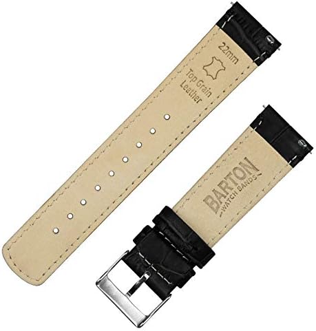 BARTON WATCH BANDS, 20mm Black - Long - Alligator Grain - Quick Release Leather Watch Bands