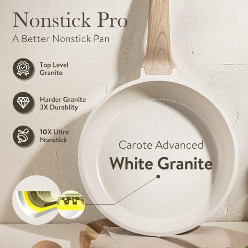 CAROTE Non Stick Frying Pan, 12 Inch Classic Granite Skillet with Glass Lid