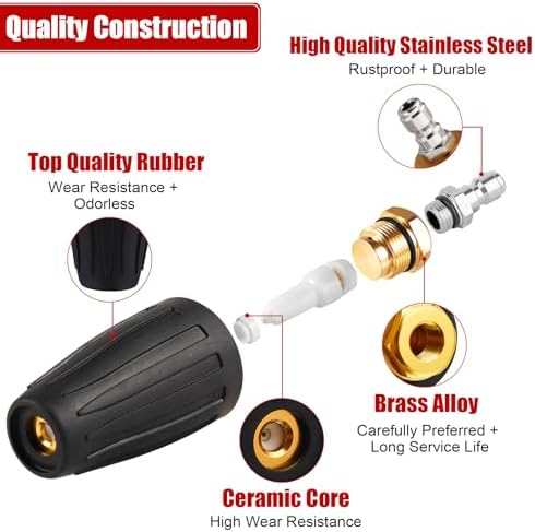 Pressure Washer Tips Turbo Nozzle Pressure Washer 4000 PSI Max Rotating Pressure Washer Nozzle with 2PCS 1/4'' Quick Connect for Cleaning Brick