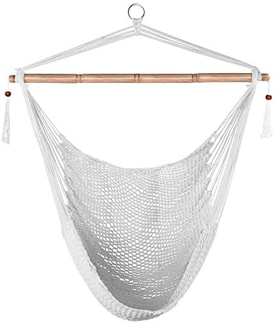Lazy Daze Hammock Chair, Hanging Swing Chair, Caribbean Rope Chair | 40"Hardwood Spreader Bar and Soft-Spun Cotton Rope, Hammock Weaving Chair for Indoor, Outdoor, Backyard, Max 300 LBS, Natural