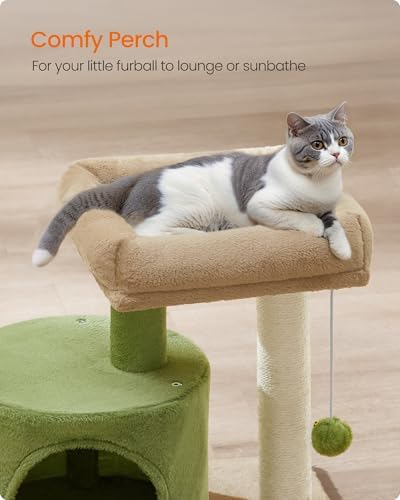 Feandrea Cat Tree, 18.5-in Small Cat Tower, Cute Kittens Condo, Smoky Gray