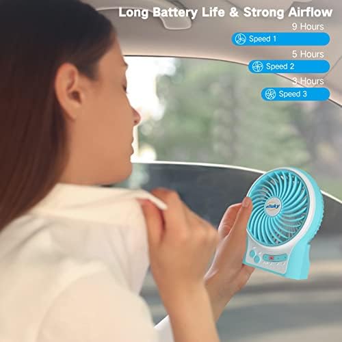 efluky 4.9-Inch Mini Desk Fan - 3 Speeds, Rechargeable Battery/USB Powered with LED Light, Quiet Portable Fan for Home, Office, Travel, Camping (Black)