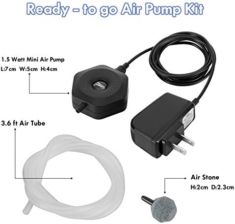 hygger Quiet Mini Small Aquarium Air Pump Betta Fish Tank Bubbler Oxygen Aeration Pump with Air Stone Tubing Suction Cup for 0.5-15 Gal Fish Bowl