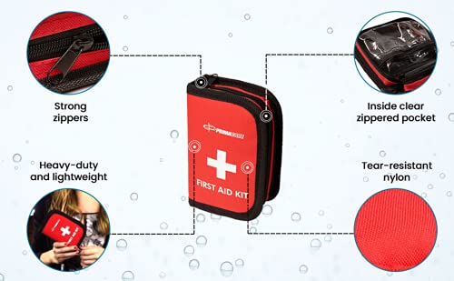Primacare KB-7411 45 Piece Personal First Aid Kit, 6"x4"x1", with Emergency Medical Supplies, Pocket Size Essential Travel Bag, Med Kits, Red