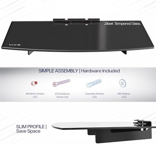 VIVO Floating Wall Mount Tempered Glass Shelf for DVD Player, Audio, Gaming System, Streaming Devices, Black, MOUNT-SF011