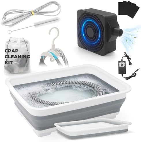 9 Pack CPAP Cleaning Kit for Hose & Mask, with Speed Control Hose Dryer, Collapsible Wash Basin & Hose Hanger, 7ft Cleaning Brush, CPAP Cleaning Supplies with Storage Bag, for 22mm & 15mm Tube