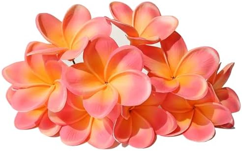 10PCS Artificial Plumeria Flowers with Stem, Apricot | Natural Real Touch,DIY Cake Decoration, Hawaiian Part, Luau Decor, Wedding Bouquets