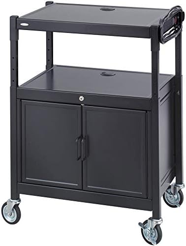 Safco 8943BL Steel Adjustable AV Cart with Locking Cabinet, Black