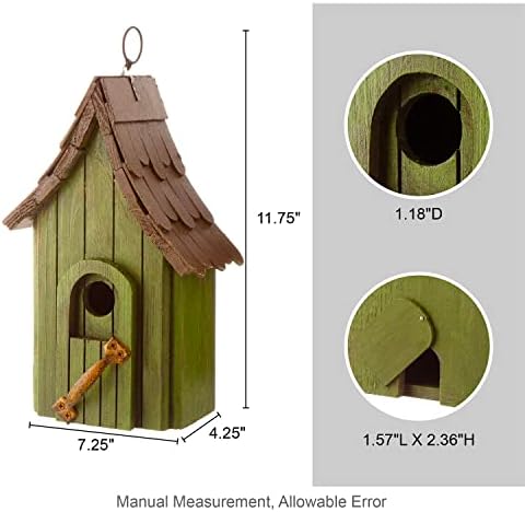 Glitzhome Birdhouses for Outdoors, Green Hand Painted Garden Wooden Bird House with Single Roof Hanging Bird House for Outside