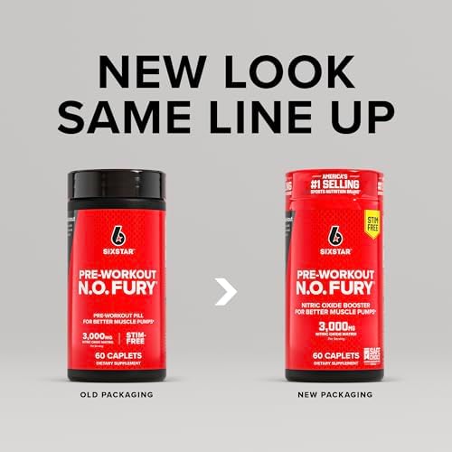 Six Star Pre-Workout N.O Fury Nitric Oxide Booster Pills for Muscle Pumps | Nitric Oxide Booster Pills Muscle Pump Pre Workout Supplement - Sports