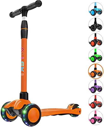 Allek Kick Scooter B03, Lean 'N Glide 3-Wheeled Push Scooter with Extra Wide PU Light-Up Wheels