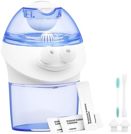 Rechargeable Nasal Irrigation System with 15 Saline Packets, Upgraded Sinus Rinse Kit with 40° Auto-Stop & Self-Cleaning, Nose Cleaner for Relieving Nasal Discomfort, Portable for Home & Travel