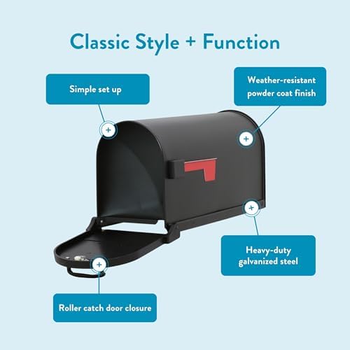 Architectural Mailboxes Arlington Post Mount Mailbox, Black, Large | Galvanized steel build for outside with weather-resistant build and rust-resistant powder-coat finish. USPS approved.