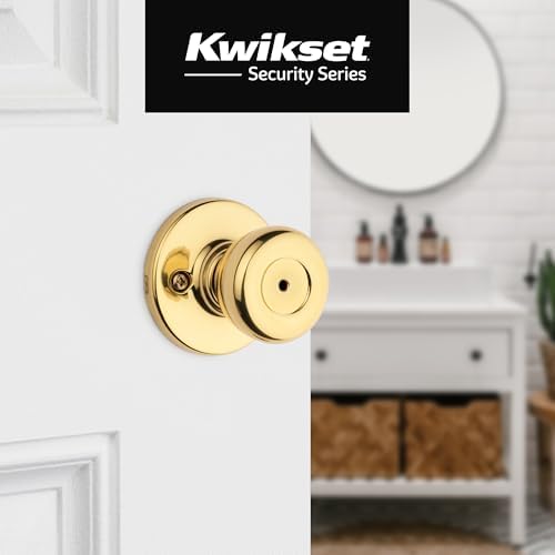Kwikset Tylo Interior Privacy Door Knob with Lock, Door Handle For Bathroom and Bedroom, Polished Brass Keyless Turn Lock Doorknob, 1 Count (Pack of 1)