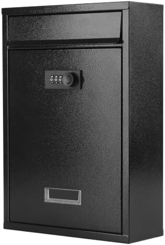 KYODOLED Mailbox for Outside, Wall Mount Locking Mailbox, Security Drop Box with Key Lock for Letters, Cash, Cards, Steel Mail Box for House Office School, 12.4H x 8.54L x 3.35W Inches, Black