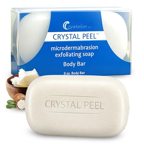 Exfoliating Bar Soap for Men & Women, Crystal Peel Luxury Microdermabrasion Hydrating & Exfoliating Body Soap Bar Solid Magnesium Mineral Scrub for Buffing Away Dirt & Oil Smooths Skin, Lemongrass 8oz