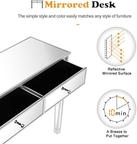 Bonnlo Mirrored Console Table with 2 Drawers for Entryway/Hallway Silver Bedroom Desk Sofa Tables for Living Room