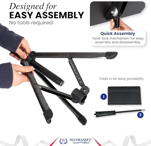 Manhasset Voyager Portable Music Stand For Sheet Music - Quick Assembly Folding Stand with Retractable Legs