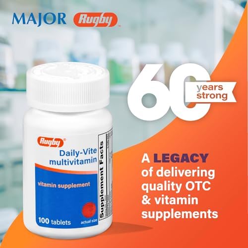 Rugby Daily-Vite Multivitamin for Adults, 100 Tablets (2-Pack) | Gluten-Free Dietary Supplement with Vitamin A, C, D and Thiamin