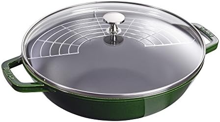 Staub Cast Iron Perfect Pan, Wok, Dutch Oven, 4.5-quart, serves 4-5, Made in France, Dark Blue