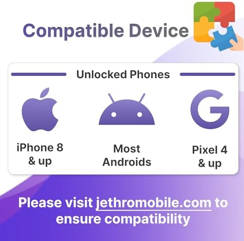Jethro Mobile Unlimited Talk, Text & 500MB High-Speed Data, Prepaid 30-Day Plan, Works with Senior Cell Phones, Kids, Students & Feature Phones