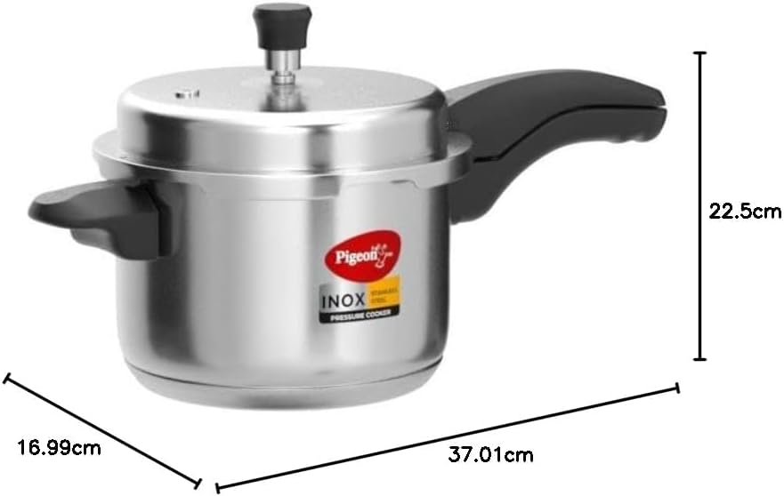 Pigeon Pressure Cooker - 3 Quart - Inox Stainless Steel Outer Lid Induction Base - Cook delicious food in less time: soups, rice, legumes