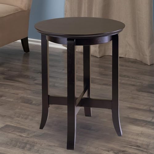 Pemberly Row Transitional Solid Wood End Table, 22 in H x 18 in W, Dark Espresso Finish, Flared Legs with Cross Bottom, Elegant Living Room, Bedroom