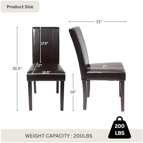 Roundhill Furniture C020BR Urban Style Solid Wood Leatherette Padded Parson Chair, Brown, Set of 2