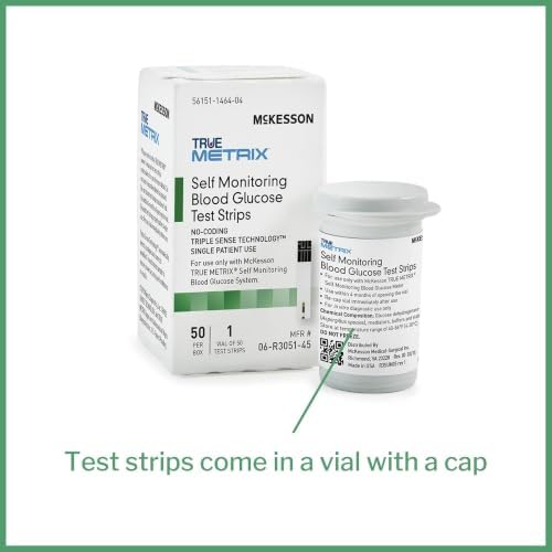McKesson True METRIX Blood Glucose Test Strips for Diabetes, 50 Strips | Accurate Blood Sugar Monitor, Easy-to-Use with Glucose Meter, Portable, Reliable Diabetes Testing Kit