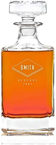 Swanky Badger Personalized Whiskey Decanter, Custom Whisky Decanter, 28 oz, 850ml, 8.5” x 3.5” x 3.5” (Modern)