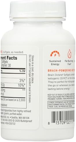 Bulletproof Brain Octane Softgels, 60 Count - 100% Pure C8 from Coconut | Pure C8 MCT Oil for Sustained Energy