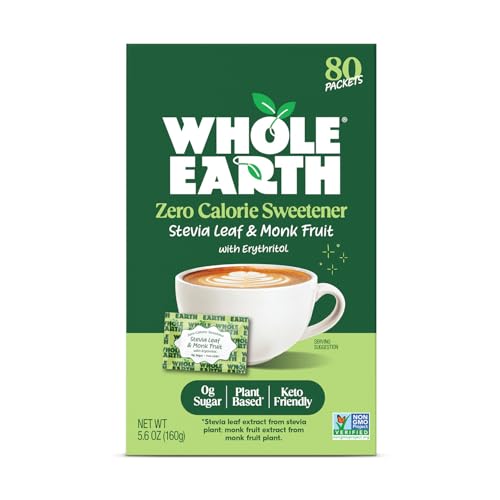 Whole Earth Sweetener Co. NATURE SWEET Stevia & Monk Fruit Sweetener, Erythritol Sweetener, Sweet Leaf Stevia Packets, Sugar Substitute, Natural Sweetener, 80 Count