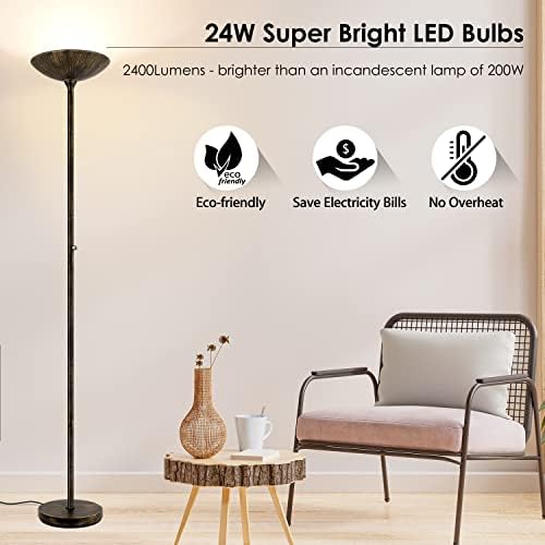 BoostArea Torchiere Floor Lamp, 30W Super Bright LED Standing Lamp, Stepless Dimmable Pole Lamp with 3000K Lighting, Rotary Switch