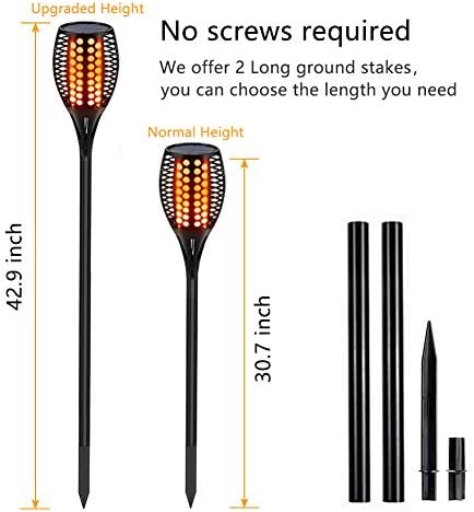 Aityvert Flickering Flame Solar Torch Lights Outdoor, 43" Tall, 2 Pack | Realistic 96-LED Flame Effect,Higher & Larger,IP65 Waterproof, Landscape Decoration Auto On/Off for Patio, Garden,Pathway