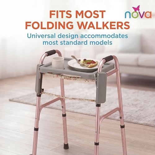 NOVA Folding Walker Tray Accessory – Flip-Up Walker Tray with 2 Cup Holders for Food