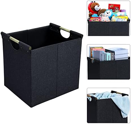 HOONEX Collapsible Storage Bins, 13x13x13 Inches Storage Cubes Linen Fabric, 3 Pack