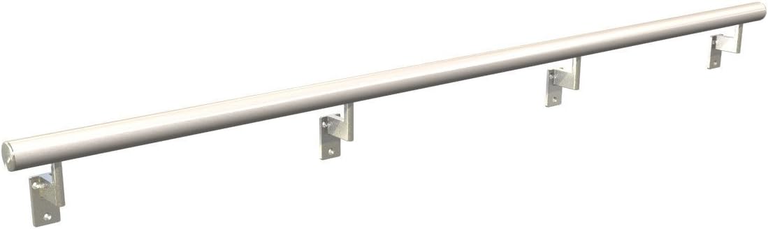 Promenaid Silver 3ft Flush Handrail Kit - Complete Indoor/Outdoor Stair Handrail - Modern 1.6" Round Satin-Anodized Aluminum Railing with 2 Silver