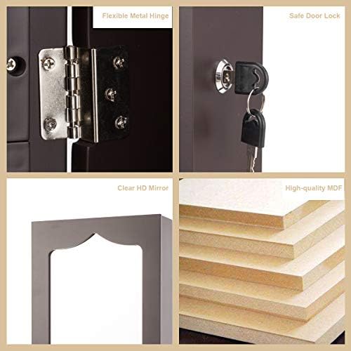 CHARMAID Jewelry Cabinet Armoire, Wall Mount Door Hanging, Lockable Jewelry Organizer with 47.5'' Full Length Mirror, 5 Lights