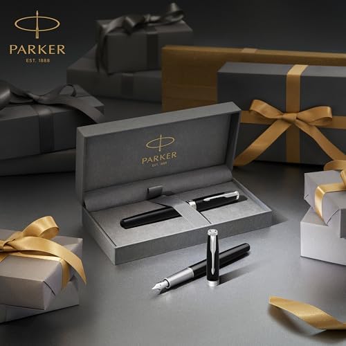 Parker Sonnet Fountain Pen, Matte Black Lacquer with Gold Trim, Medium Nib, Premium Gift Box, Ideal for Gifting
