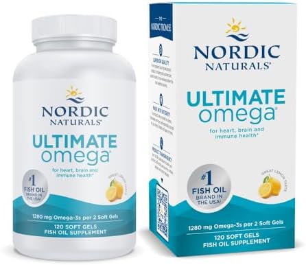 Nordic Naturals Ultimate Omega, 1280mg Omega-3 Fish Oil, Lemon - 60 Count | High-potency Omega-3 Fish Oil with EPA & DHA supports brain & heart health. Non-GMO, burpless formula. 30 servings.