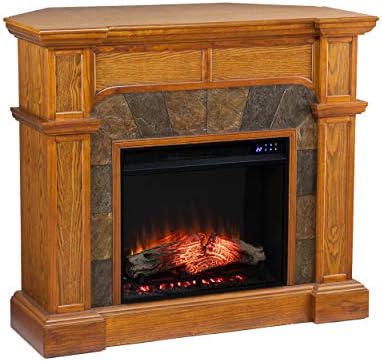 SEI Furniture Cartwright Corner Convertible Earth Tone Tile Electric Fireplace, New Mission Oak