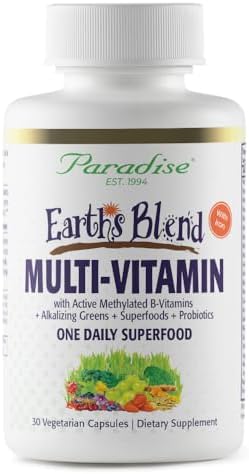 Paradise Herbs & Essentials Once Daily Multivitamin Iron 60 Capsules | Organic superfoods, probiotics, and vitamins A, B12, C, D, K2 in a dietary supplement for immune and bone support.